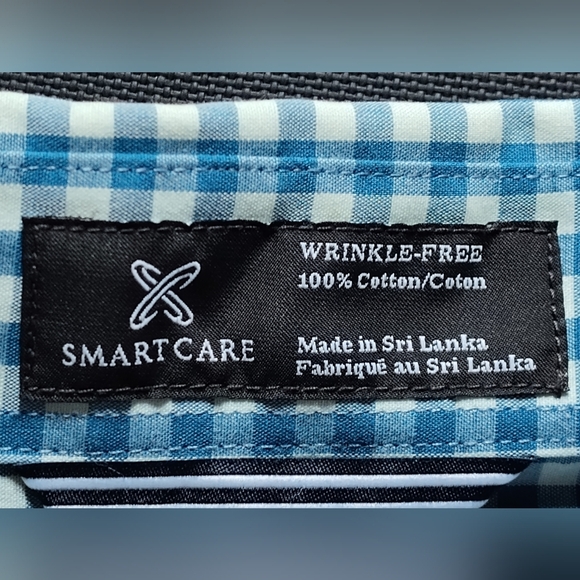 Nordstrom Men's Shop | Blue Checkered Gingham Short Sleeve Button Down | Medium - Picture 4 of 5